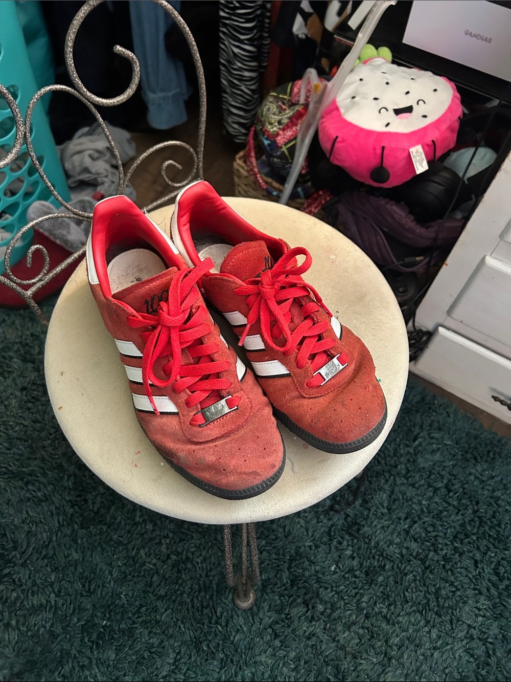 adidas Red Suede Sneakers 100 thieves collab.